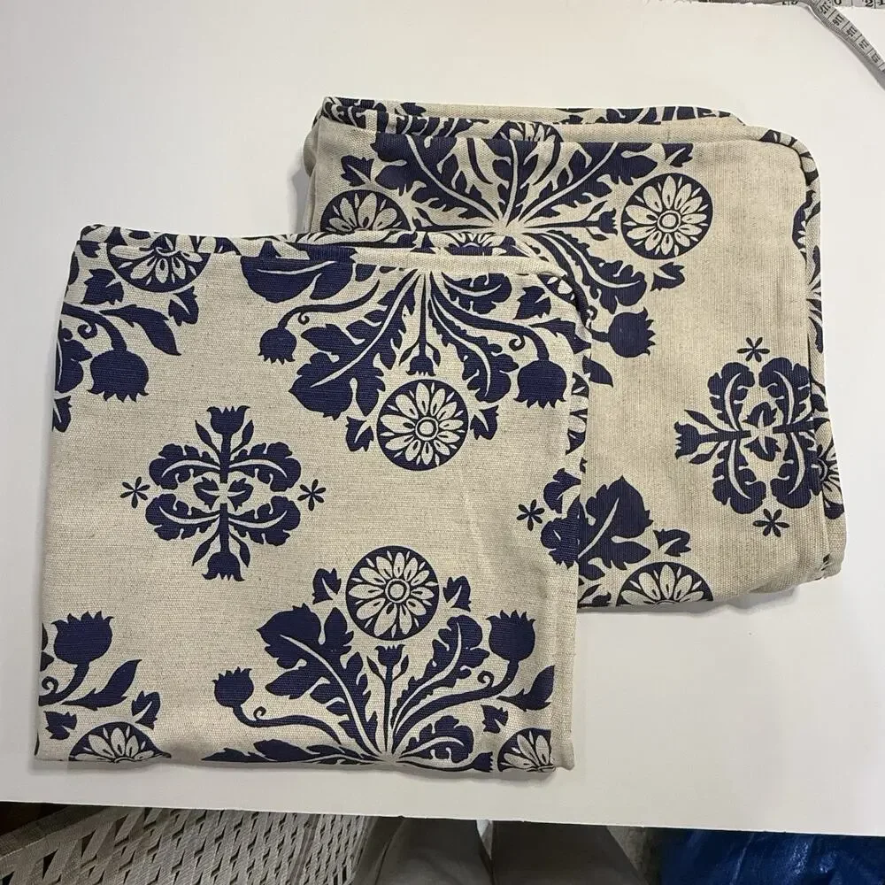 Mongoose Handcrafted 2 Blue Tile Print Cotton Pillow Covers 20”X20” Zip NWT